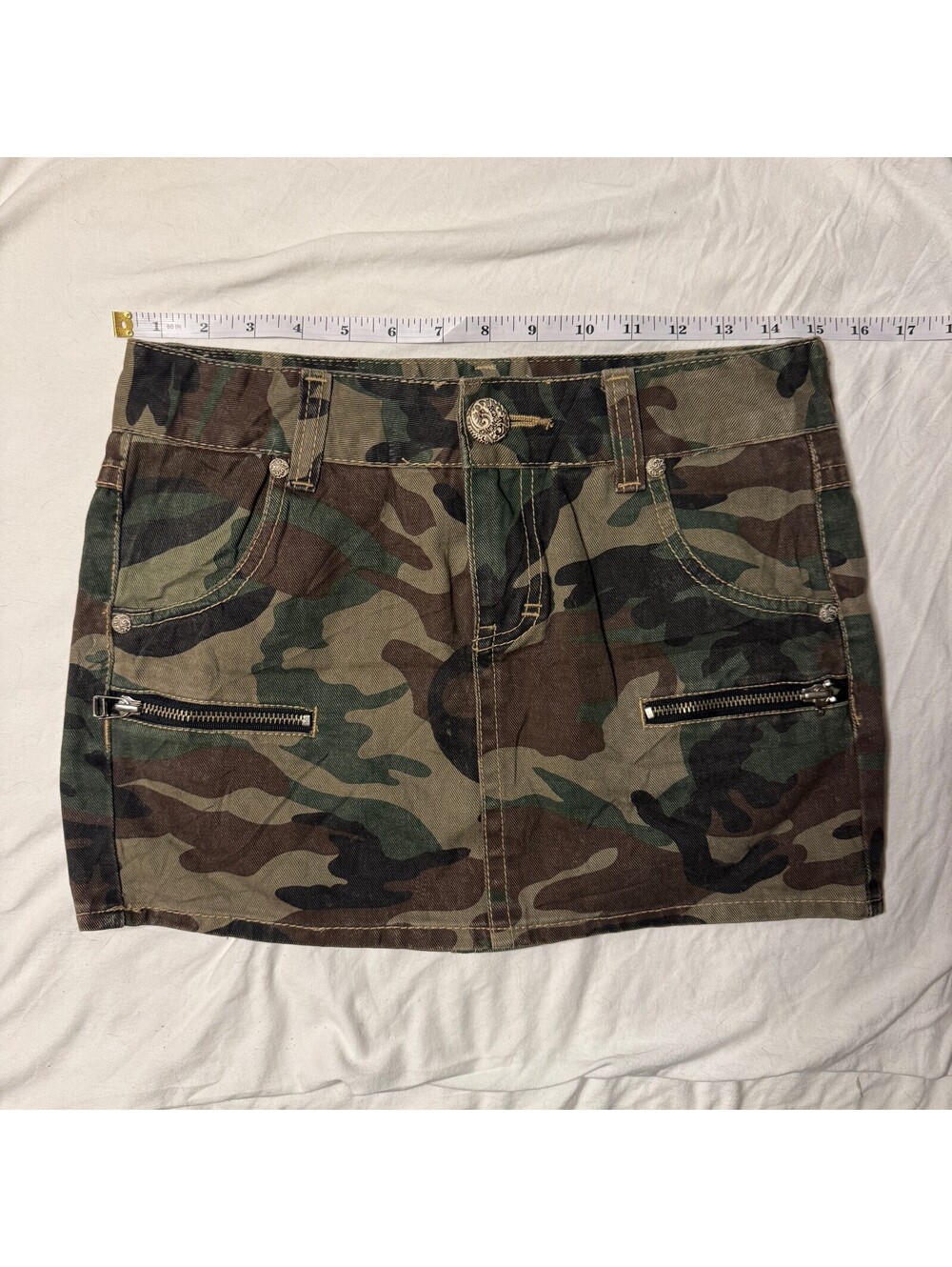 Rare Vintage Red Pepper Denim Camo Skirt Archive Gold Tag Sz 26 Y2K Embroidered - Picture 9 of 11